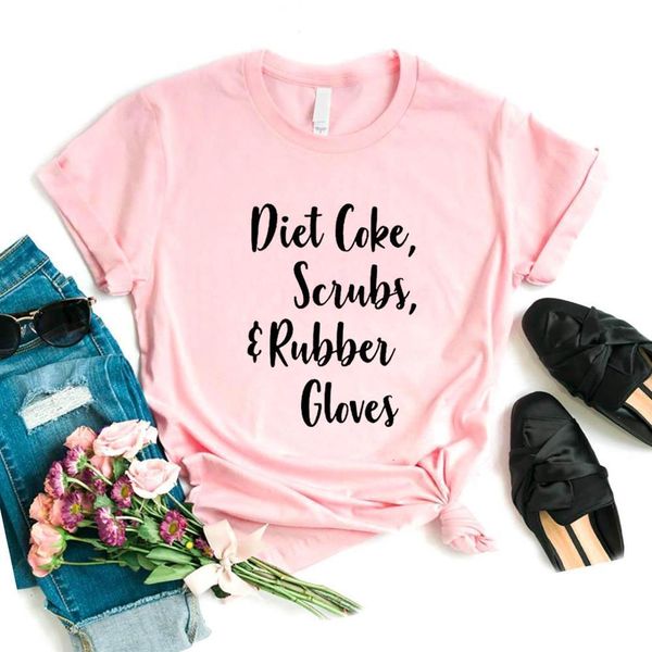 

women t shirt diet coke scrubs rubber gloves print tshirt women short sleeve o neck loose t-shirt ladies tee shirt, White