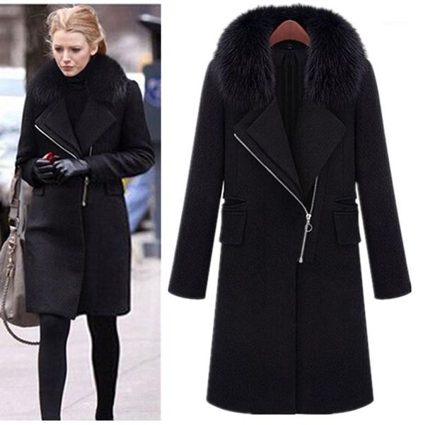 

plus size s-xxxl women medium long design woolen jacket, super discounted black fur collar wool jackets1