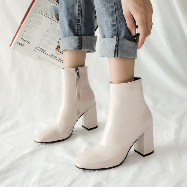 

esveva 2020 couro plutnio conciso outono inverno sapatos femininos retro dedo do p calcanhar quadrado zper todos os jogos, Black