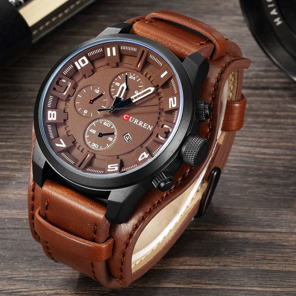 

curren 8225 army military quartz mens watches brand luxury leather men watch casual sport male clock watch relogio masculino t200113, Slivery;brown