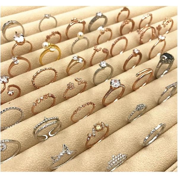

40% off rose gold ring new korean tail ring wholesales quality silver wedding love cute flower pearl crown leaf cryst wmtkyt whole2019, Golden;silver