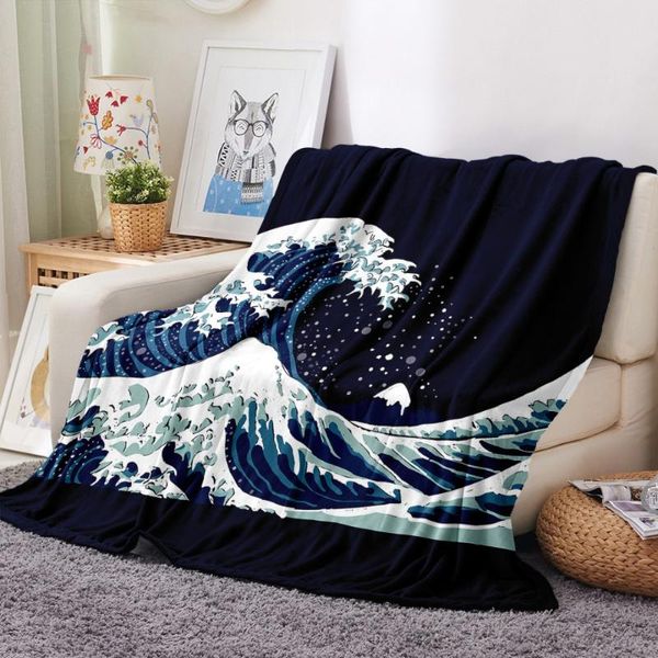 

ocean waves flannel blanket 3d print cartoon fleece blanket nap office sofa soft throw travel picnic airplane