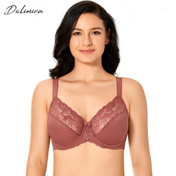 

delimira women's plus size full figure non padded underwire floral lace bra1, Red;black