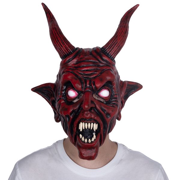 Страшные взрослые костюма рога маска ужасов вечеринка Cosplay Halloween латексные скорию рога красный дьявол маска для партии косплей Y200103