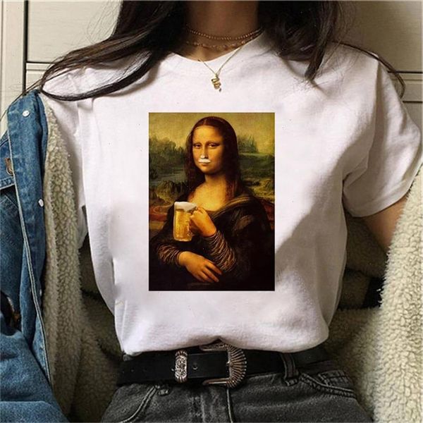 

mona lisa cute painting women t shirt female t shirt aesthetic harajuku tshirt funny ulzzang 90s grunge tumblr streetwear, White