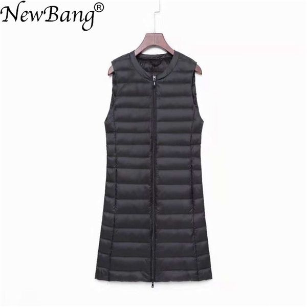 

newbang matt fabric ultra light down women's vest sleeveless white duck down vest women long warm vests windproof waitcoat 201211, Black;white