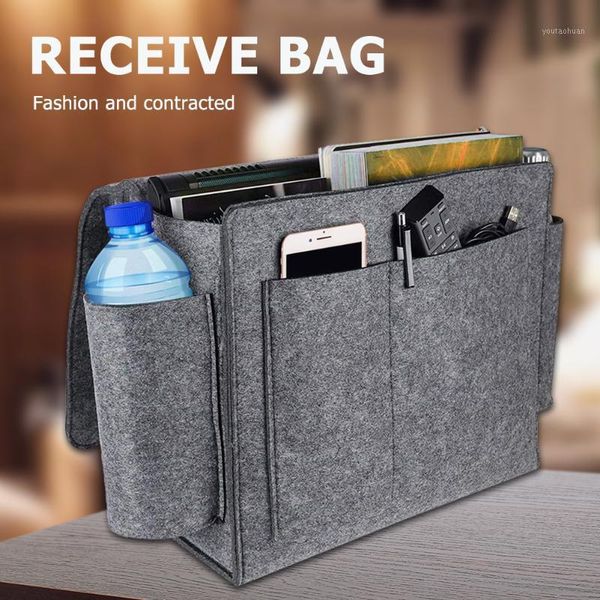 

storage bags felt bedside hanging pocket reasonable and convenient access non-slip bed desk sofa organiser pouch grey1
