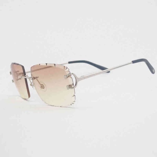 

2022 factory wholesale new diamond cutting rimless c wire sunglasses men oversize eyewear women for summer clear glasses metal frame oculos, White;black