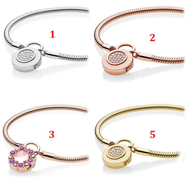 Braccialetti con ciondoli in argento sterling 925 per donna Fit Pandora Beads Oro rosa Color oro con chiusura a testa di serpente Bracciale a catena con osso Regalo da donna con scatola originale