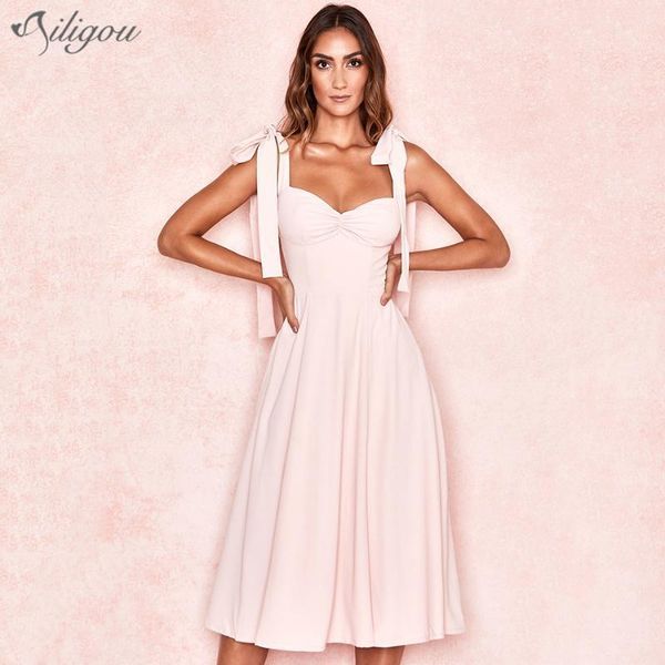 

ailigou 2020 summer new style female pink sleeveless bowknot bodycon midi elegant dress ladies vacation beach dress1, Black;gray