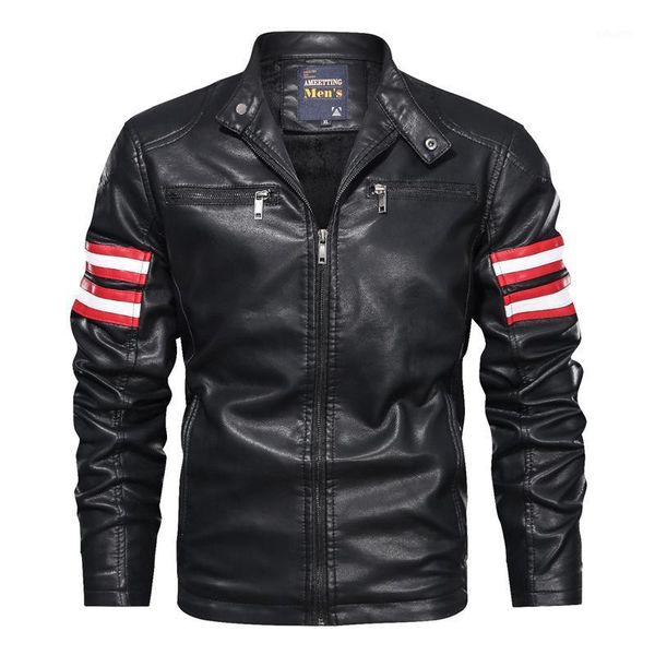 

2020 winter leather jacket men fashion stand collar motorcycle pu jacket men's casual vintage warm biker leather coat man1, Black