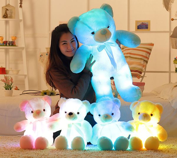 

30cm 50cm bow tie teddy bear luminous bear doll with built-in led colorful light luminous function valentine's day gift plush toy whole