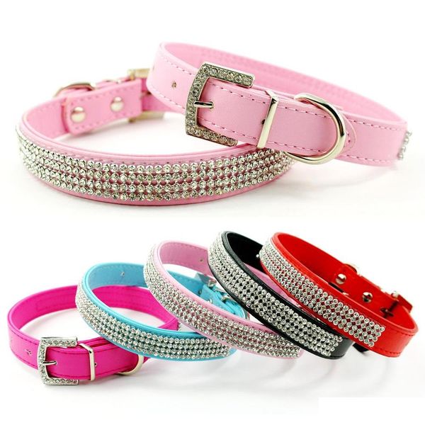 

4 colors 4 sizes ) new full rhinestone dog collars leather diamante cat collar bling for small dogs bg4fw