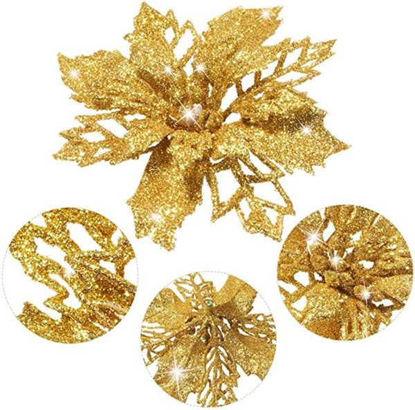 

christmas decorations 12pcs/lot artificial flower decoration glitter tree and ornaments
