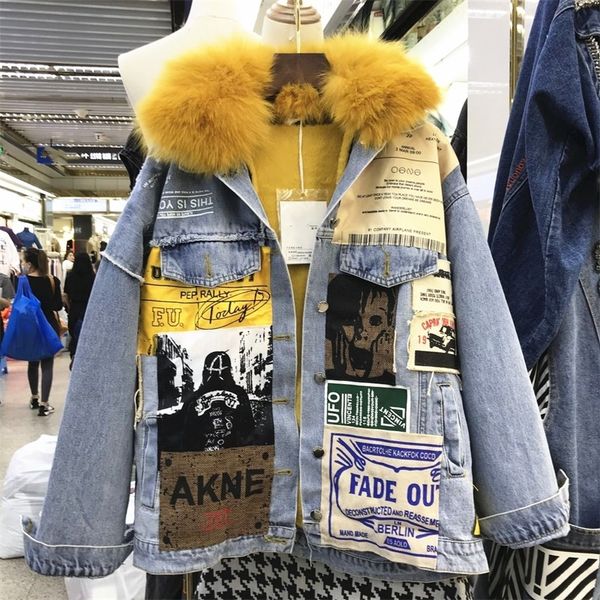 

real leather neck winter denim female jacket 2020 new ladies jean jackets lining more velvet fashion outerwear, Blue