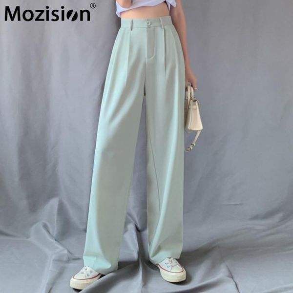 

mozision chic solid wide leg pants women high waist loose straight trouser ladies 2020 winter new casual slim suit pants, Black;white