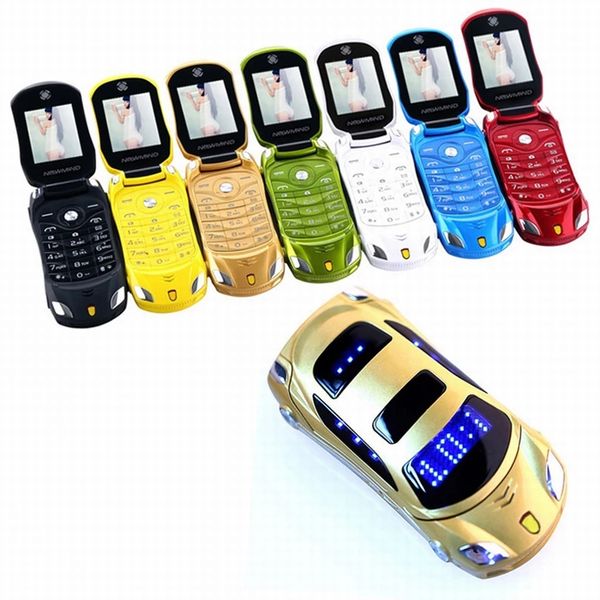 

original newmind f15 unlocked flip phones led light cartoon mini sports car model lantern bluetooth mobile cell phone luxury golden celular