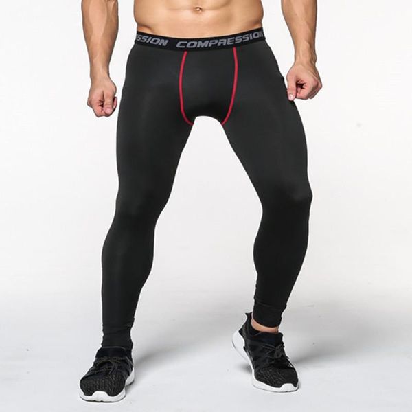 

workout training fitness leggings men quick dry stretch compression bodybuilding pants male sport jogging trousers skinny, Black
