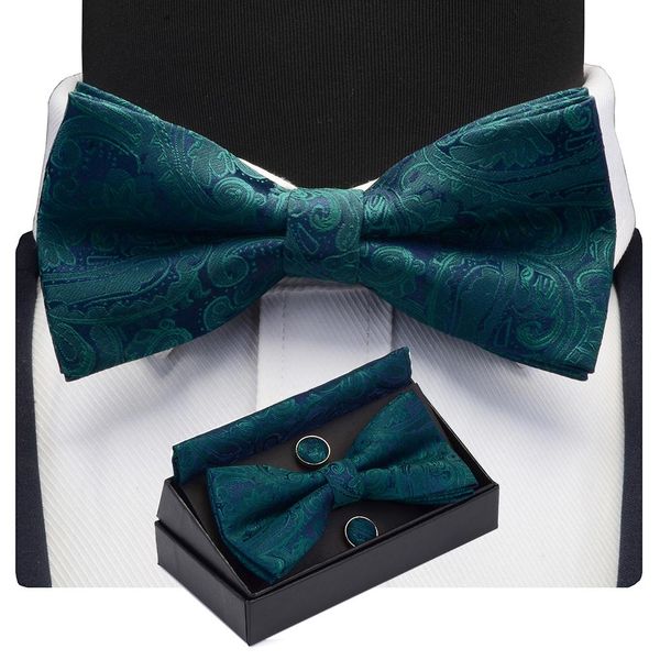 

gusleson мужской предварительно завязанный галстук бабочка набор paisley floral bow галстука карманные квадратные запонки с подарочной короб, Black;gray
