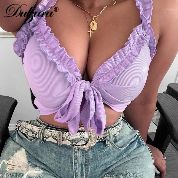 

dulzura 2019 summer women crop tank bandage clothes ruffles cute streetwear bow festival white party1
