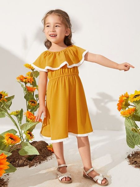 

toddler girls fringe trim foldover front dress she, Red;yellow