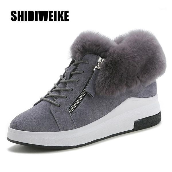 

boots fashion snow warm short fur plush winter ankle boot slope heel ladies suede front zipper shoes female v8421, Black