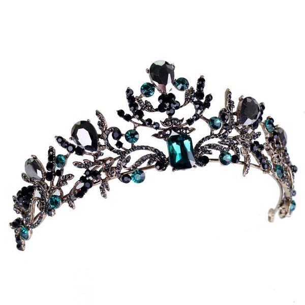 

women vintage style black color tiaras ladies crystal glass princess crown girls delicate elegant wedding party hair jewelry, Golden;silver