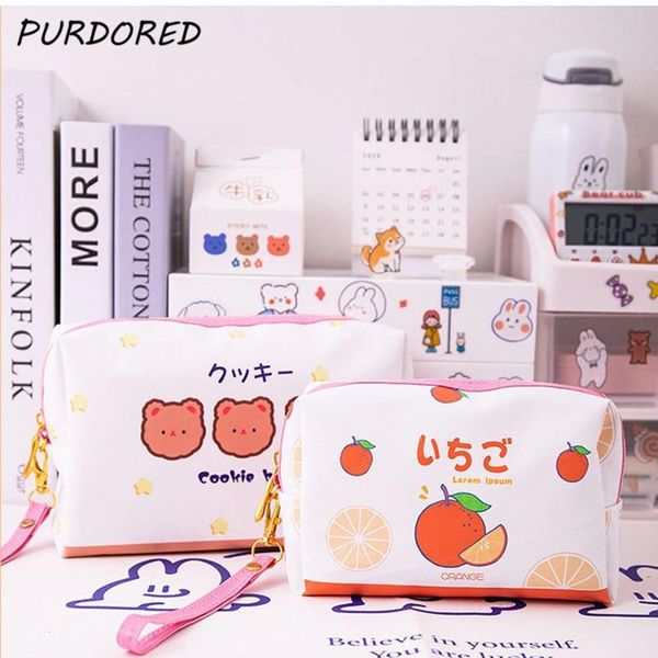

purdored 1 pc women cute fruit cosmetic bag pu leather cartoon makeup bag travel makeup organizer toiletry case kosmetyczka