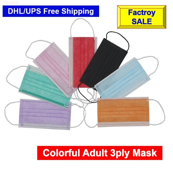 

factroy retail dhl 3ply face disposable colorful 3 ply mask bfe&gt;95%