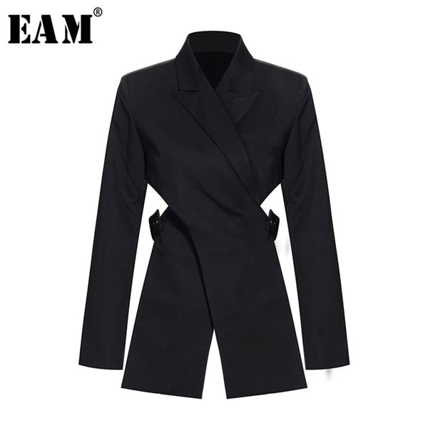 

[eam] women black cross bandage short blazer new lapel long sleeve loose fit jacket fashion tide spring autumn lj200815, White;black