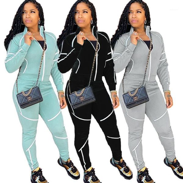 

echoine striped print zipper jacket coat two piece set club outfits active tracksuit women jogger suit black casual streetwear1, Gray