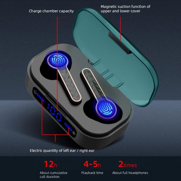 

t19 tws bluetooth v5.0 headphones hifi stereo headset sport wireless earphones cvc8.0 noise cancelling led display music earbuds