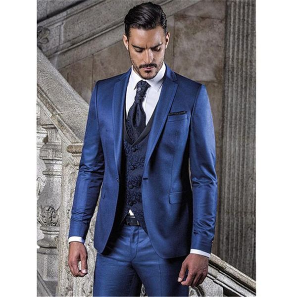 

men's suits & blazers custom made blue terno groom tuxedos groomsmen costume homme mens wedding slim fit men suit ( jacket+pants+vest+t, White;black