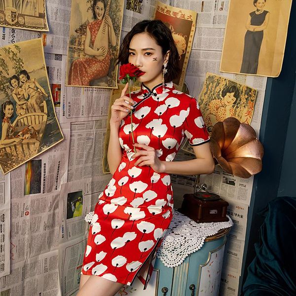 

sheng coco chi pao modern cheongsam red white chi pao daily short chinese wedding dress vintage clothing silk qipao new year