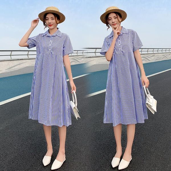 

8228# maternity clothes summer short sleeve slimming easy matching loose stylish dress for pregnant women mom dress1, White
