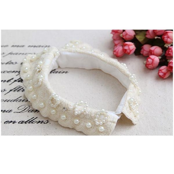 

ladies women detachable shirt fake collar vintage lace pearl false collar blouse neckwear clothing accessories w qylmjg, White
