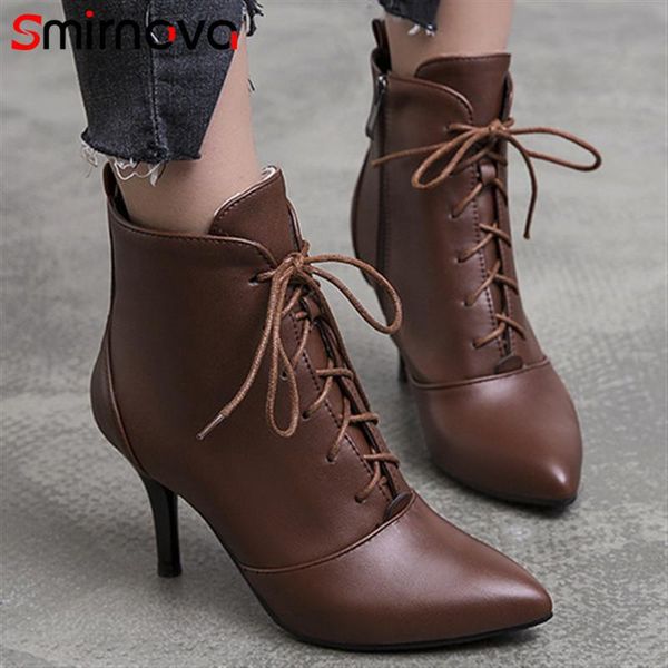 

smirnova thin heels 2020 winter autumn boots for female pointed toe dress shoes high heel boots women's ankle, Black