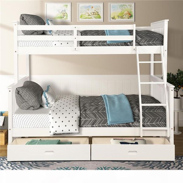 

twin-over-full bunk bed with ladders and two storage drawers white dorm home living beds bedroom furniture for kids and adults lp000065kaa