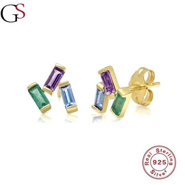 

stud gs women's earrings irregular colored zircon pendientes 925 sterling silver 2021 trend boucle oreille femme for dating, Golden;silver
