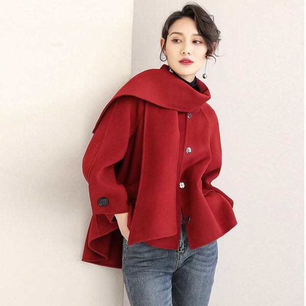 

100% wool coat female jacket red korean cloak black fashion overcoat women spring autumn coats and jackets 2020 19qlh1011 kj40631