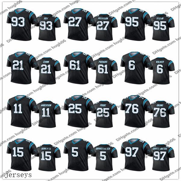

black legend nfl carolina panthers custom #00 93 bravvion roy 27 kenny robinson 95 derrick brown 21 jeremy chinn jerseys, Black;red
