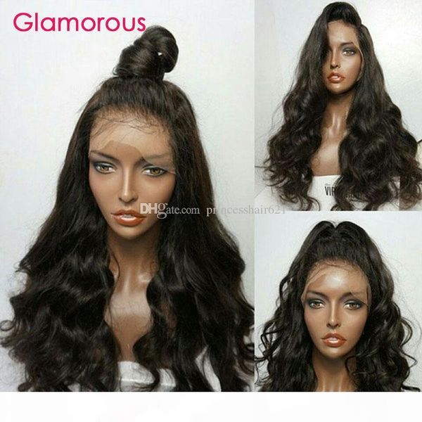 

brazilian human hair wigs for black women natural hairline body wave human hair lace front wig with baby hair, Black;brown