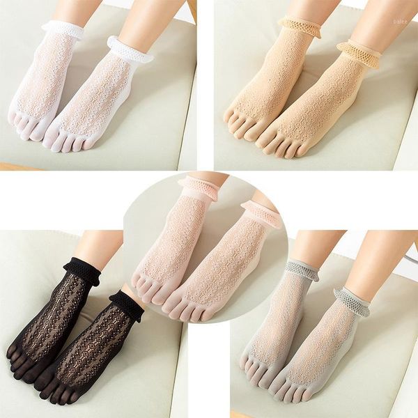

5 pair lace mesh fishnet woman sheer socks five fingers funny with toes nylon cute socks thin women cool de mujer1, Black;white
