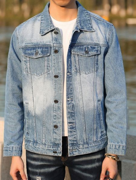 

men bleach wash denim jacket n1dp#, Blue