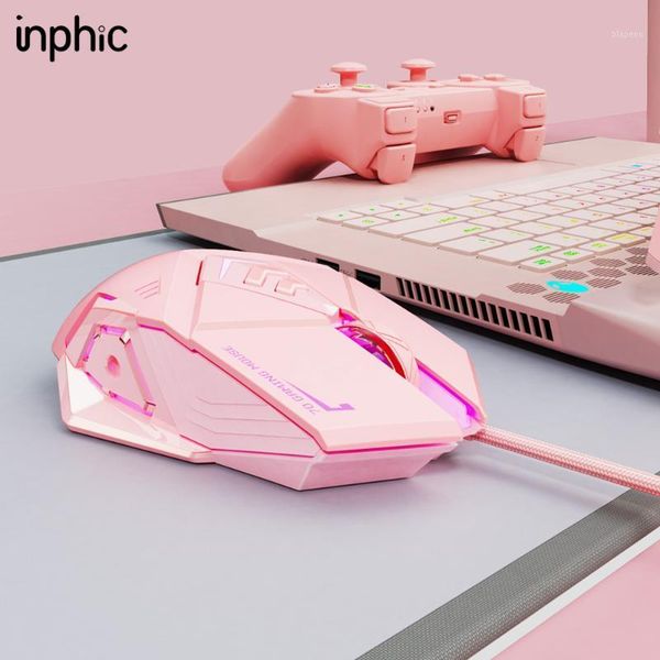 

gaming mouse wired usb ergonomic game mouse pink mute rgb gamer 7 buttons mice optical office computer for desklap