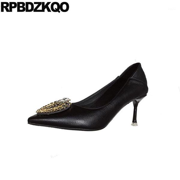 

slip on pointed toe casual shoes women size 4 34 rhinestone black high heels pumps crystal 3 inch diamond scarpin thin1