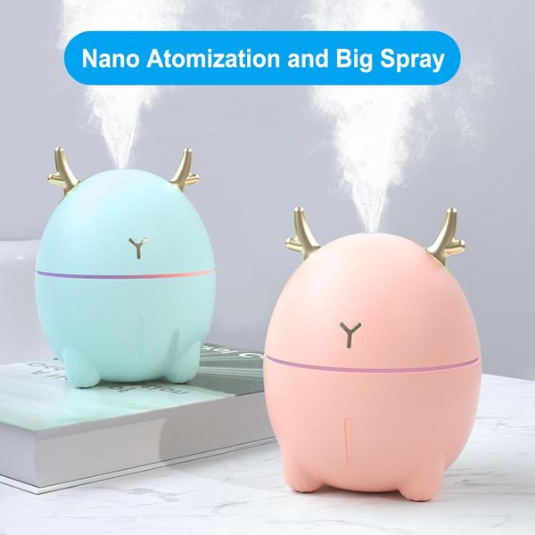 

200ml air humidifier mini cute deer shaped portable humidifier aroma essential oil diffuser mist maker for home office car use h wmtzcf