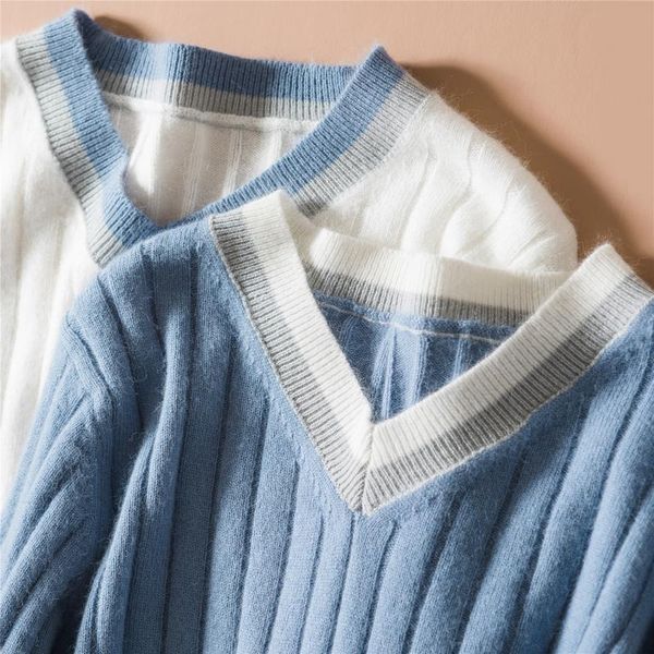 

women's sweaters 2021 autumn winter cashmere sweater woman v-neck loose pullover patchwork long sleeve kintted fashion female casual, White;black