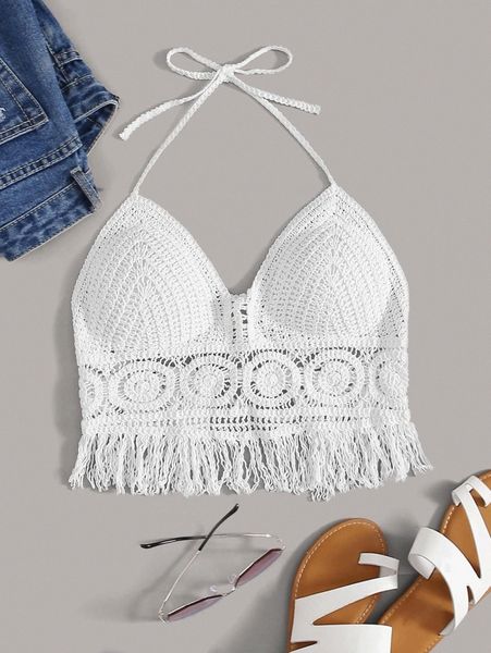 

tie back solid halter l39h#, White