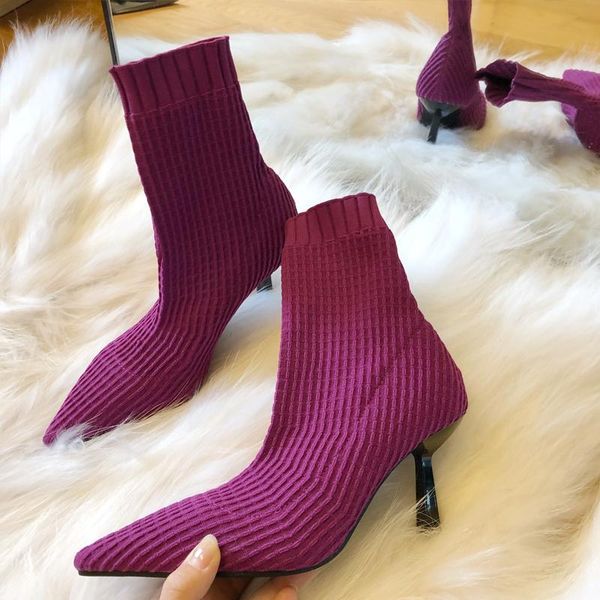 

boots maggie's walker women's pointed-toe thin heel knitted all-match spring high-heeled woven size 35~40, Black